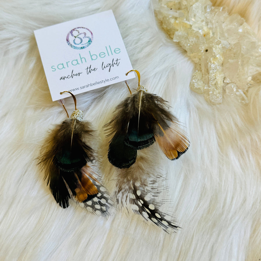 sarah belle handmade feather earrings