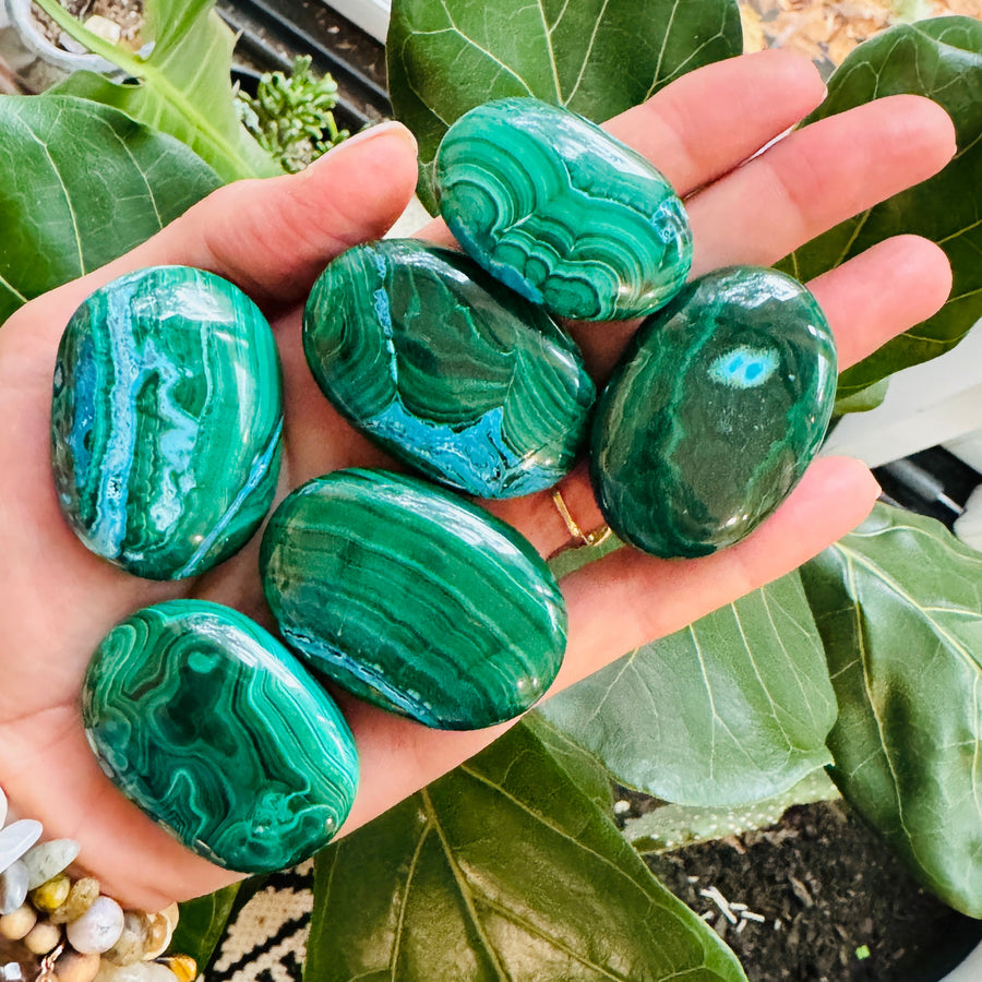 sarah belle malachite with chrysocolla palm stone