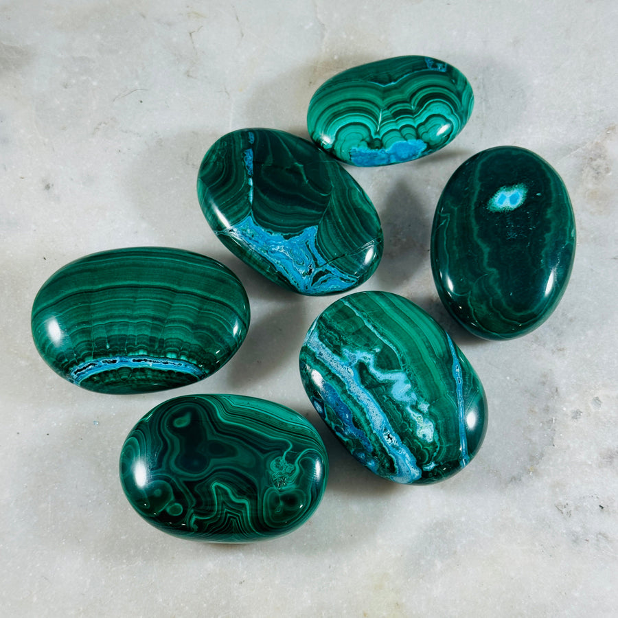 sarah belle malachite palm stone with chrysocolla